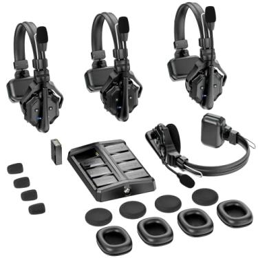Imagem de Hollyland Solidcom C1 4-Pessoas 1100ft Sistema de Intercomunicação de Headset Sem Fio Full-Duplex para Comunicação em Equipe Fale Sozinho-Headset de Ouvido com 1 Master e 3 Headsets Remotos
