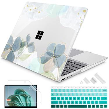 Imagem de Mektron Capa para laptop Microsoft Surface 3/4/5 projetada de 15 polegadas 2019/2021/2022 Modelos: 1872/1873/1953/1979, capa rígida de plástico com protetor de tela + capa de teclado + plugues de poeira, verde floral