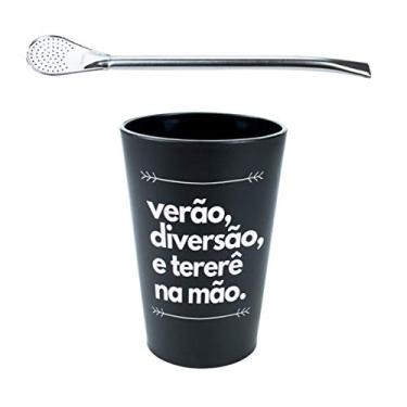 Imagem de KIT TERERÉ CHIMARRÃO COPO + BOMBA CLÁSSICA CROMADA BLACK ERVA 19CM