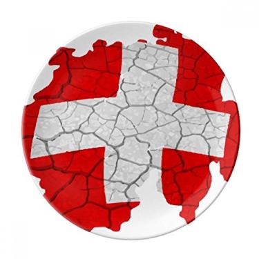 Imagem de Mapa da Suíça Placa com estampa de bandeira abstrata decorativa de porcelana Salver Prato de jantar
