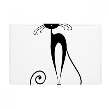 Imagem de DIYthinker Tapete de porta de banheiro com cauda longa e desenho de animal de gato preto antiderrapante