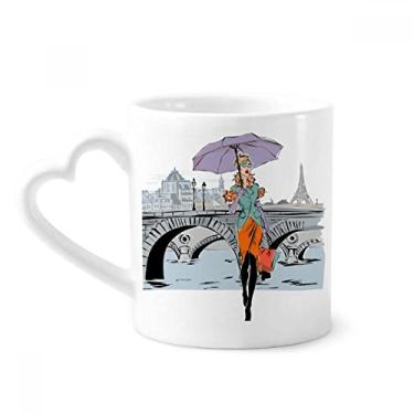 Imagem de Caneca Lady River Bridge France Mark de cerâmica para café copo de coração