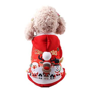 Imagem de SEIS Fantasia de Natal para animais de estimação de quatro patas com capuz de cachorro de alce e Papai Noel, roupas de inverno (M)