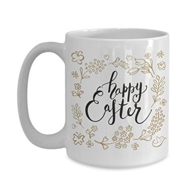 Imagem de Caneca de café de cerâmica com design de flor de Páscoa feliz ideia de presente