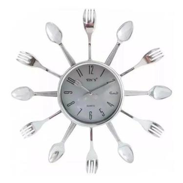 Imagem de Relógio De Parede Cozinha Modelo Grande 33X33 Cm Prata ! - Yin's