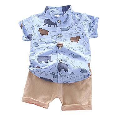 Imagem de Conjunto de roupas de algodão e linho Mercatoo para meninos pequenos, manga curta, estampa de urso, camiseta e short, 6-12 Meses