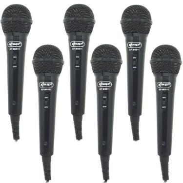 Imagem de Kit 6 Microfones Dinâmico c/ Fio P10 P2 Cabo 2,8 Metros Karaokê e Caixa de Som Knup KP-M0011 Preto