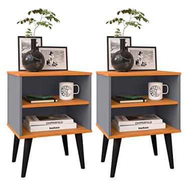 Imagem de Conjunto com 2 Mesas de Cabeceira Retrô Rpm com Nicho - Cinza / Cinamomo - Rpm Móveis