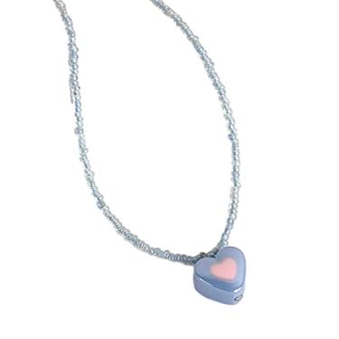 Imagem de Maybenice Gargantilha com pingente de coração de acrílico e contas feitas à mão, gargantilhas, joias, acessórios de festa, presente para mulheres, one size, Acrílico, Sem Pedra Preciosa