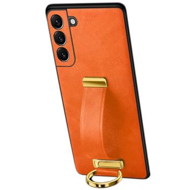 Imagem de LXURY Capa de couro para Samsung Galaxy S23 Ultra/S23 Plus/S23, capa extensível de pulso proteção de tela para câmera capa de telefone empresarial ultrafina, laranja, S23 6,1"