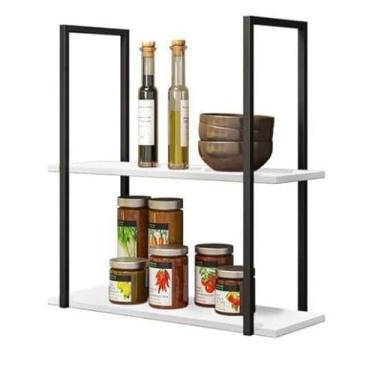 Imagem de Nicho Industrial Flutuante Plataleiras Preto/Branco Kit Completo Cozinha Escritório Sala (Preto, 60cm)