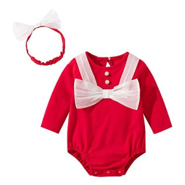 Imagem de Macacão infantil meninos estilo verão fino infantil meninas bonito manga curta estampa floral laço menina (vermelho, 0-3 meses)