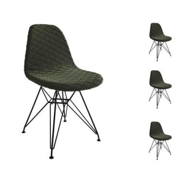 Imagem de Kit 4 Cadeira Jantar Estofada Verde Eames Base Ferro Preto - Império R