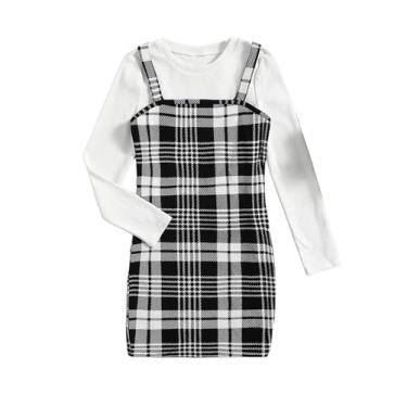 Imagem de Milumia Conjunto de duas peças para meninas com alças finas xadrez e camiseta, Preto e branco, 6 Anos