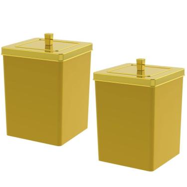 Imagem de Kit 2 Lixeira Quadrada 6,5 Litros Cesto De Lixo Dourado Para Banheiro Pia Cozinha - Future