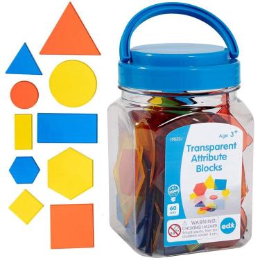 Imagem de Edxeducation-19532 Blocos de atributo transparentes - Mini Jar Set de 60 - Formas Coloridas, De plástico - Acessório de Caixa de Luz - Jogo Sensorial 