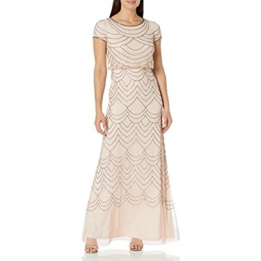 Imagem de Adrianna Papell Vestido feminino de manga curta com contas, Blush/dourado, 36