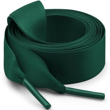 Imagem de Cadarços de fita de cetim plana WegoODZF 2 cm de largura para mulheres meninas [2 pares], 16 Dark Green, 51.18"Inch (130CM)