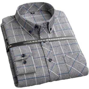 Imagem de Camisa social masculina plus size para lazer masculina algodão lixado flanela quente casual manga longa gola xadrez, Algodão 163, P