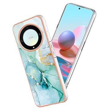 Imagem de Yarxiawin Capa compatível com Honor Magic 5 Lite, silicone mármore, rosa, Honor Magic 5 Lite, capa de silicone à prova de choque, capa fina antiimpressões digitais (verde)