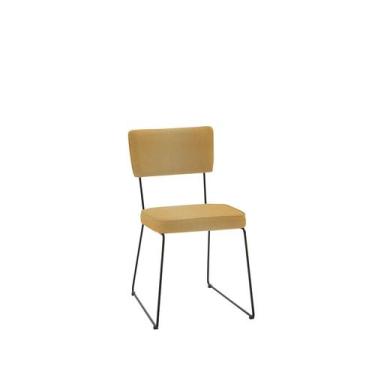 Imagem de Cadeira Roma Tecido Linho Amarelo Base Aço Preto - Ooca Móveis - Daf M