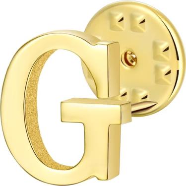 Imagem de Broche de lapela inicial para homens e mulheres, broches para ternos masculinos, pinos de botão de metal em tom de ouro 18K e prata., Metal, Sem pedras preciosas