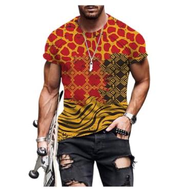 Imagem de Camisetas masculinas de manga curta com estampa de leopardo gola redonda pulôver casual leve, Vermelho, 4G