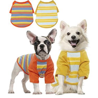 Imagem de DENTRUN Pacote com 2 camisetas listradas para cães pequenos, médios e grandes, roupas leves para animais de estimação, roupas macias, coletes respiráveis básicos, vermelho e amarelo