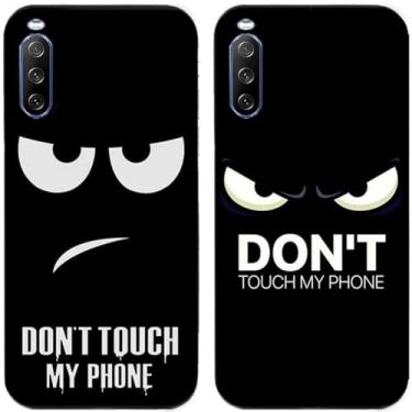 Imagem de 2 peças Don't Touch My Phone impresso TPU gel silicone capa traseira para telefone Sony Xperia Series (Sony Xperia 10 III)