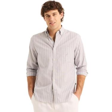 Imagem de Nautica Camisa masculina de manga comprida com botões e modelagem clássica, Roxo elétrico listrado., G