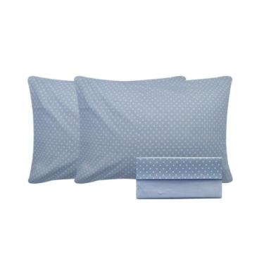 Imagem de Jogo de lençol duplo com elástico Domani DMI Poá queen estampado 100% algodão azul