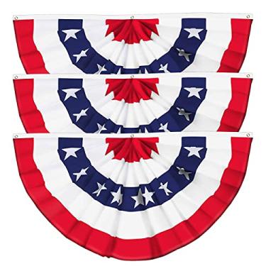 Imagem de Pacote com 3 bandeiras de leque plissadas dos EUA, 4 x 9 cm, bandeiras americanas, listras costuradas, cabeçalho de lona e ilhós de latão, decoração interna e externa do dia da memória de 4 de julho