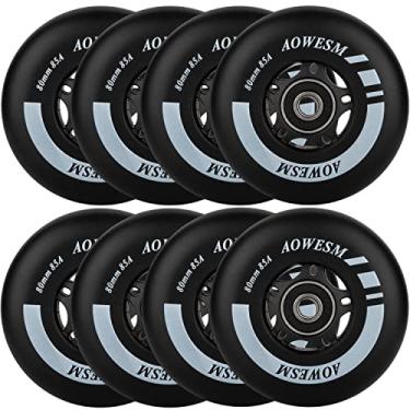 Imagem de AOWESM Rodas de skate em linha 80 mm, 76 mm, 72 mm, 85a, para uso externo, preto, azul, vermelho, lâminas de hóquei, com rolamentos ABEC-9 e espaçadores flutuantes (pacote com 8) (preto, 80 mm)