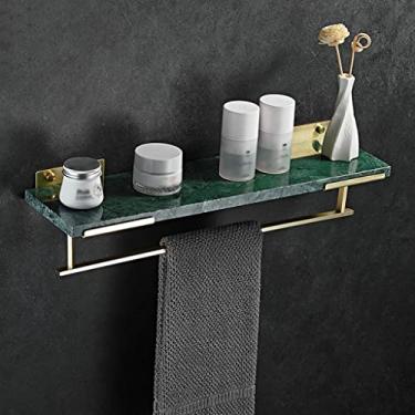Imagem de Prateleiras de chuveiro, toalheiro de mármore, toalheiro de banheiro dourado de luxo nórdico leve todo-cobre, organizador de banheiro montado na parede, suporte de chuveiro (cor: mármore verde com