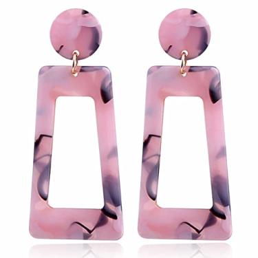 Imagem de Brincos femininos quadrados de acrílico com pingente de resina geométrica, leve, argola moderna, placa de acetato, joia de orelha, Metal, Strass