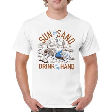 Imagem de Camiseta masculina Sun and Sand Drink in My Hand But its a Dry Heat Funny Skeleton Desert Summer Beach Vacation, Branco, P