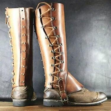 Imagem de Polaina steampunk de couro ajustável, cavaleiros medievais, kit de perna, armadura, traje adulto, cavaleiro, cowboy, sela, acessório de caminhada para homens, marrom