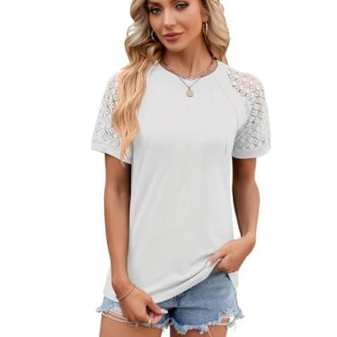 Imagem de Camiseta feminina estilo urbano gola redonda patchwork de renda para deslocamento elegante, Branco 2GG, Tamanho Único
