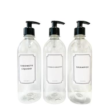 Imagem de Kit Banheiro Organizador Frasco Sabonete Liquido Shampoo Condicionador 500ml Pump (Cristal)