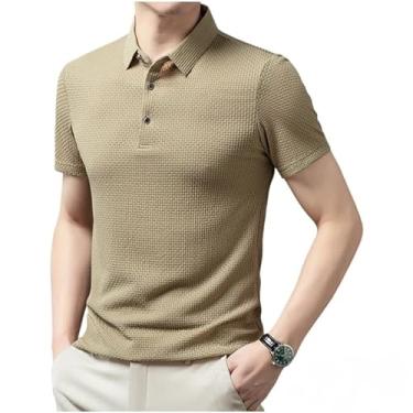 Imagem de Camisa polo masculina casual de verão de manga curta | Mistura de nylon leve | Cores e tamanhos versáteis, Cáqui, GG