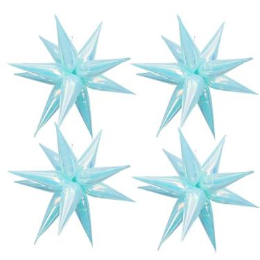Imagem de 26Inch Iridescent blue exploding star balloons, Iridescent cone star balloons,12spike foil explosion balloons for frozen theme/wedding/under sea mermaid party decoration(4sets)