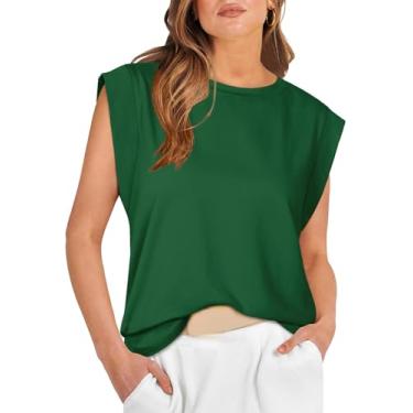 Imagem de Zcargel Camiseta feminina casual de verão 2024 gola redonda em estilo urbano listrado solto, Verde escuro, M