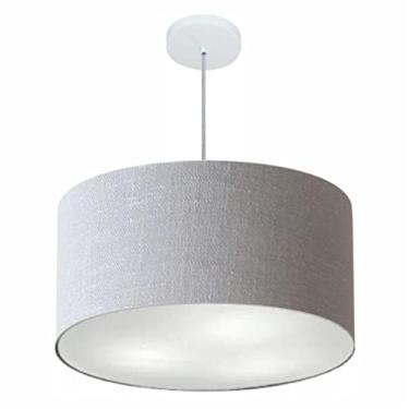 Imagem de Lustre Pendente Cilíndrico Cúpula Tecido 60x30 cm, Vivare Iluminação, Pendente4101 CZ, Cinza, Grande