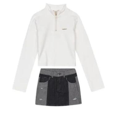 Imagem de Conjunto Menina Saia Jeans e Blusa- Carinhoso-Feminino