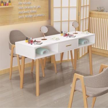 Imagem de Mesa para Nail Art com gaveta, painéis amigáveis ​​e imitação de mármore Mesa de madeira maciça Pernas Bancada de trabalho para técnicos de unhas, estilo 3.120 * 40 * 78 cm