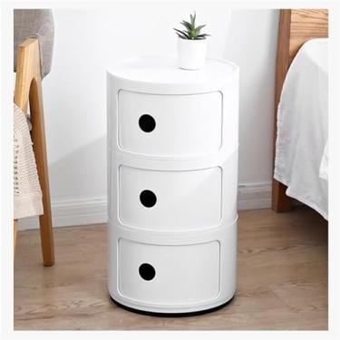 Imagem de Mesa de cabeceira redonda de 2/3 camadas com gavetas de armazenamento, mesa lateral destacável moderna em ABS para sala de estar, quarto, banheiro, branca, 3 camadas