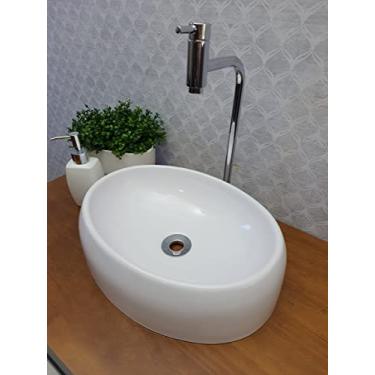 Imagem de Cuba Girassol Banheiro de Mármore Sintético Sobrepor Oval Branca, 39x29cm