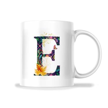 Imagem de Caneca com monograma e nome inicial E - Caneca de presente com monograma floral para mulheres adolescentes - Caneca de 325 ml Ótimo presente para férias, aniversário, Natal - Caneca de sublimação de