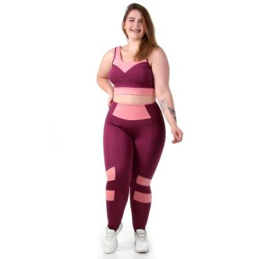 Imagem de Conjunto fitness Plus Size com recortes (top+calça)-Feminino