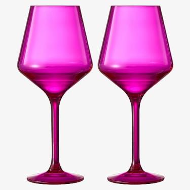 Imagem de Taças de vinho rosa choque inquebráveis, flutuantes para piscina | Conjunto de 2 | Tritan Drinkware, Magenta colorido inquebrável e rosa blush clássico, copos de plástico inquebrável sem BPA vermelho